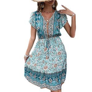 Suvimuga Green & Red Floral Button Front V Neck Dress Size 1X